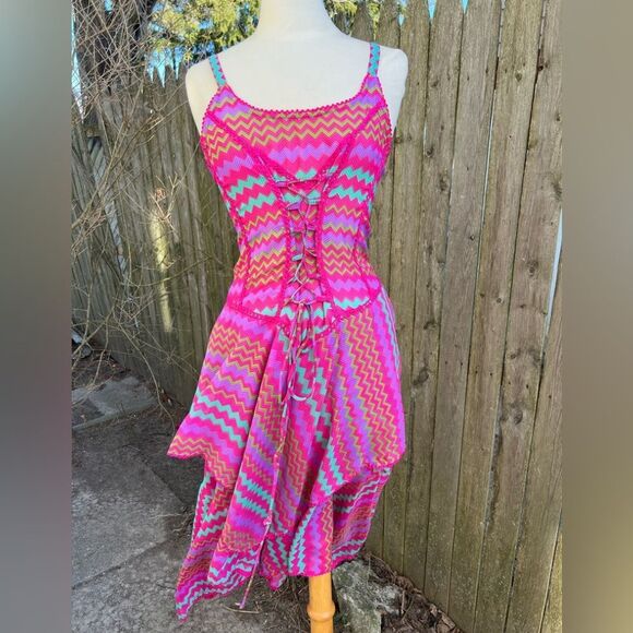 🦋**** Colors Of India Vibrant Zigzag Lace-Up Dress (AA2) - Picture 3 of 14